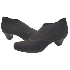 NEW Munro Francee Brown Suede V-Neck Heeled Ankle Bootie Women's Size 10M